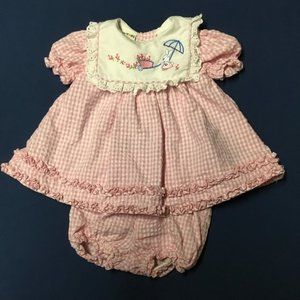 Pink & White Gingham Dress Set W/Bibbed Embroidered Collar-3 to 6 MO